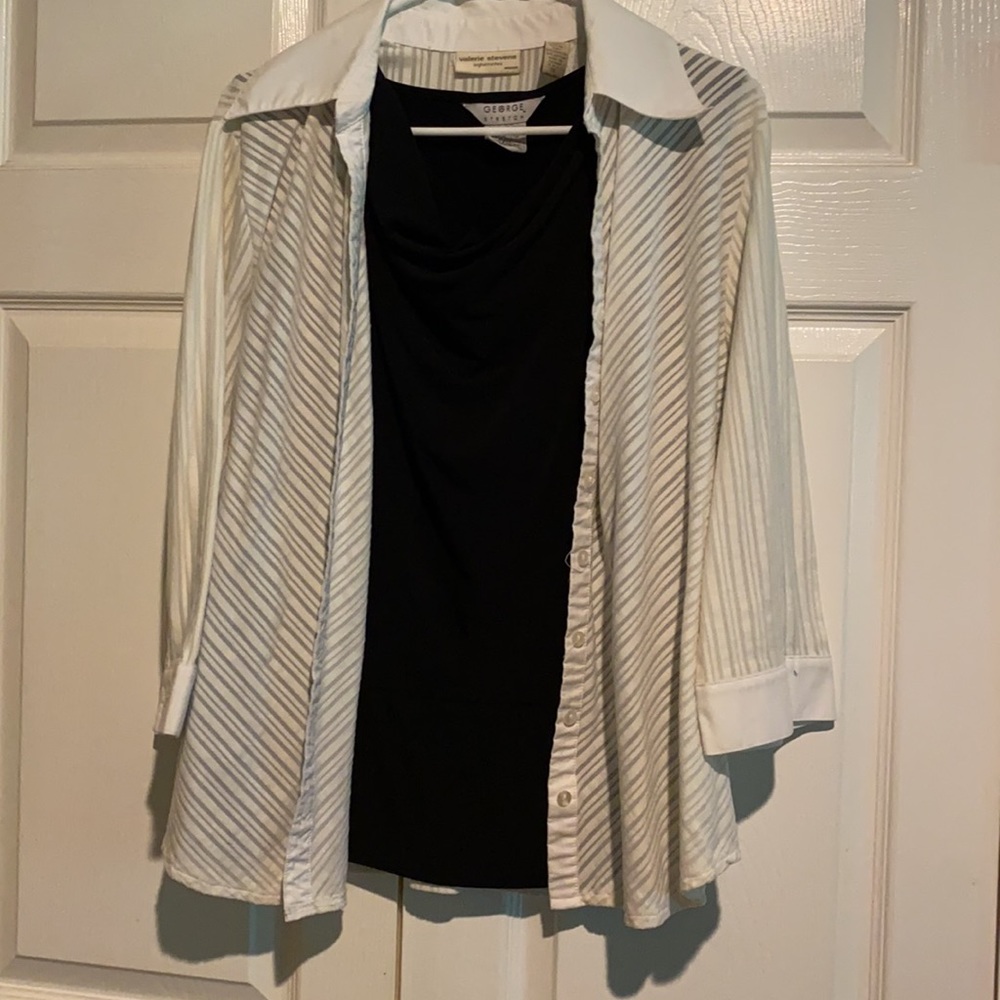 Blouse with almost sheer stripes in fabric;